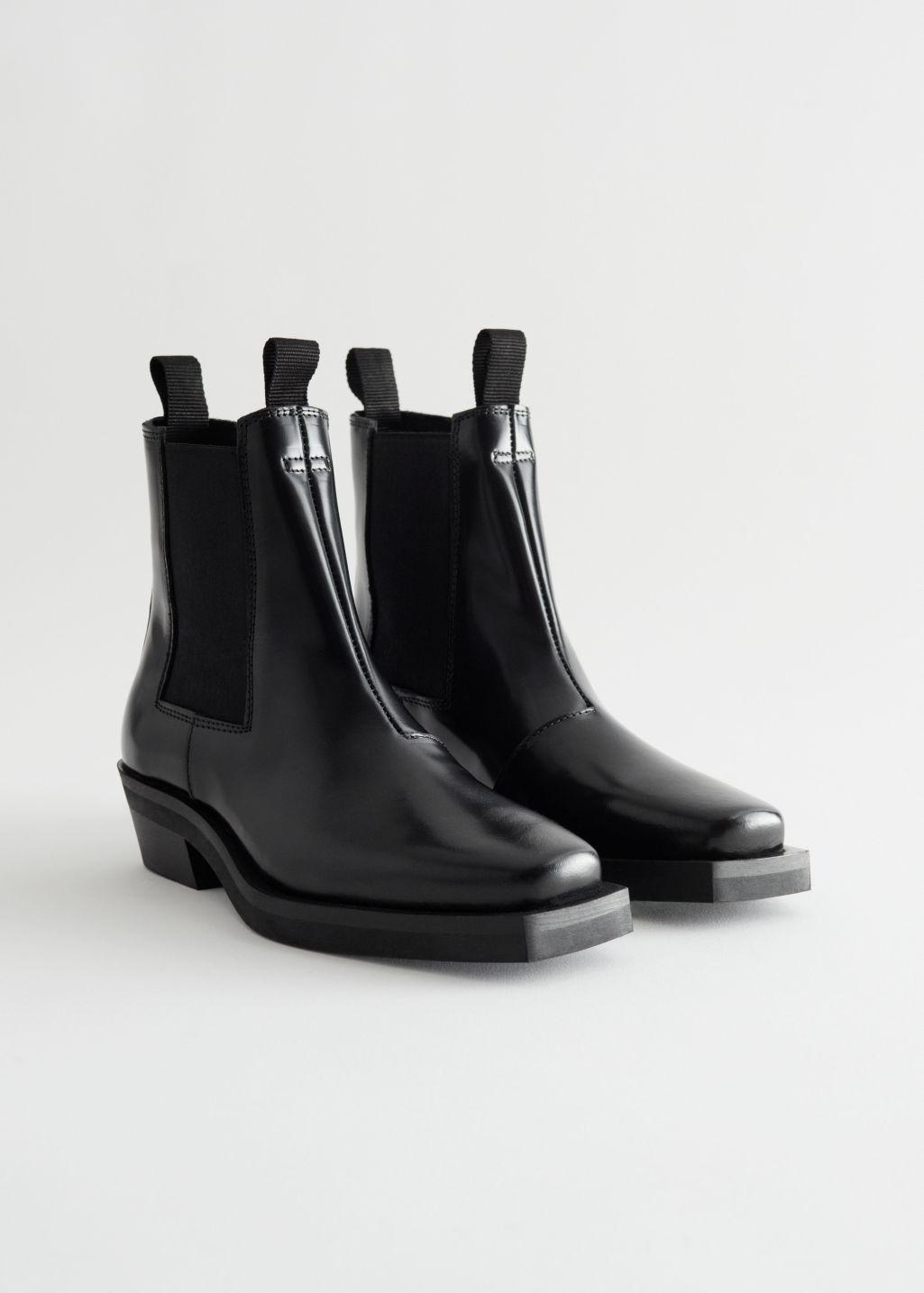 & Other Stories Leather Chelsea Western Boots in Black | Lyst
