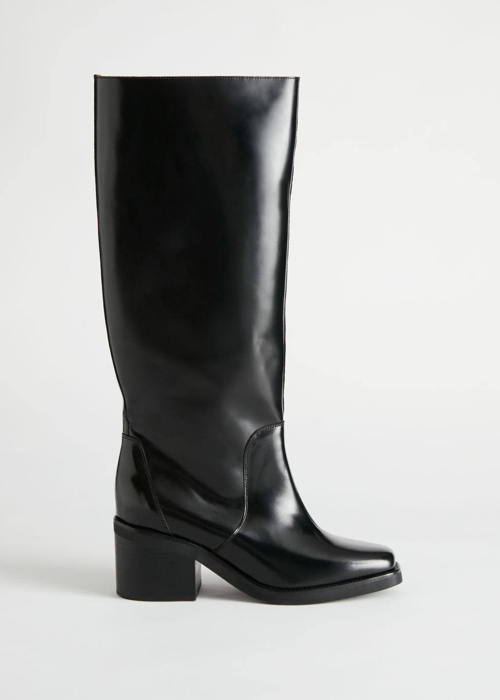 & Other Stories Square Toe Knee High Leather Boots in Black - Lyst