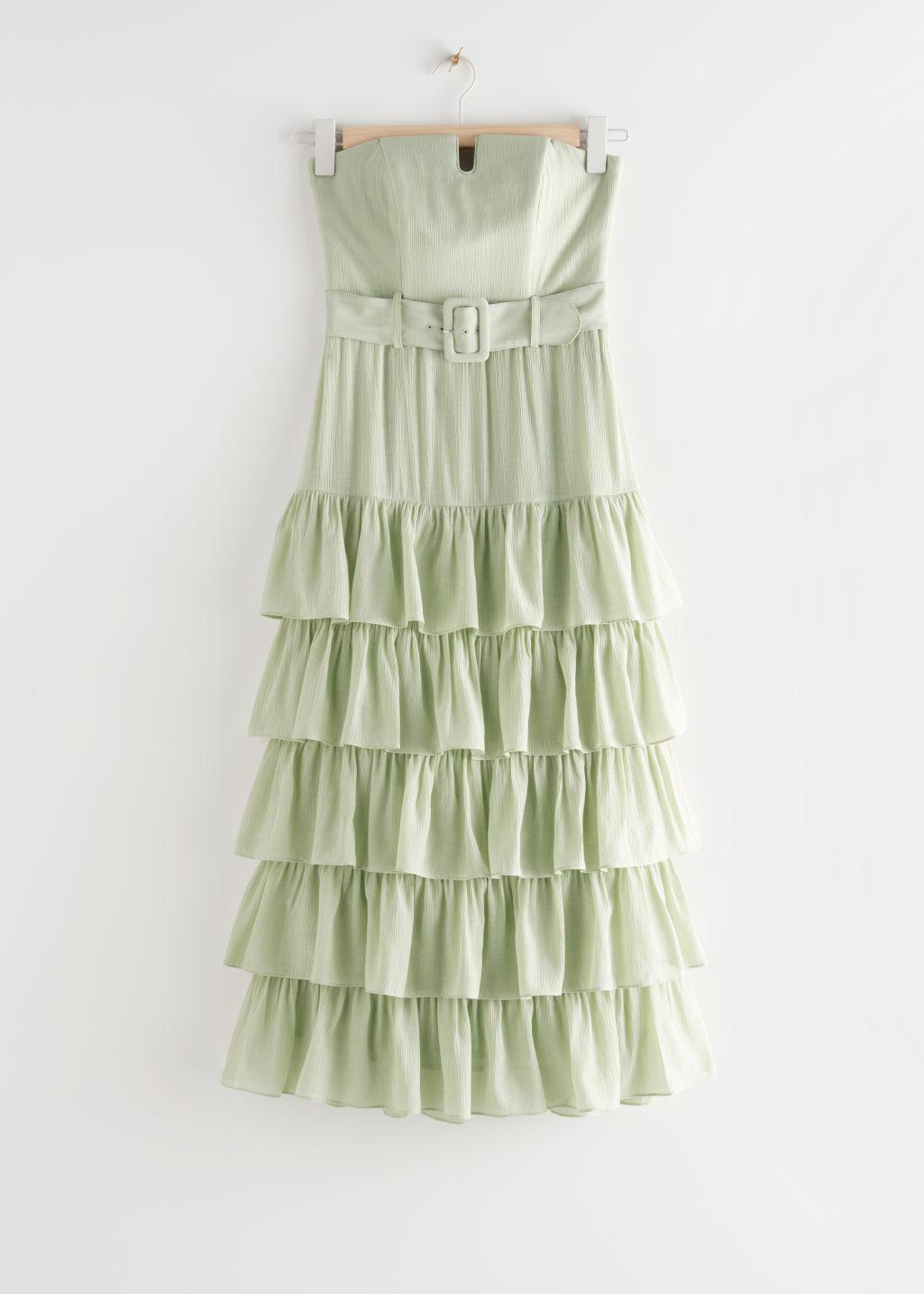 & Other Stories Ruffled Strapless Midi Dress in Green | Lyst