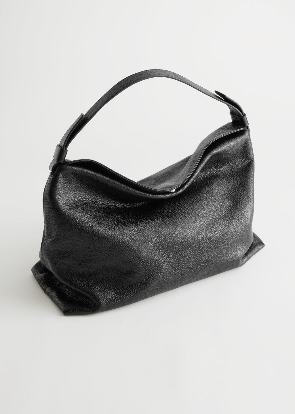 Black Leather Hobo Bag - Slouchy Leather Purse For Women