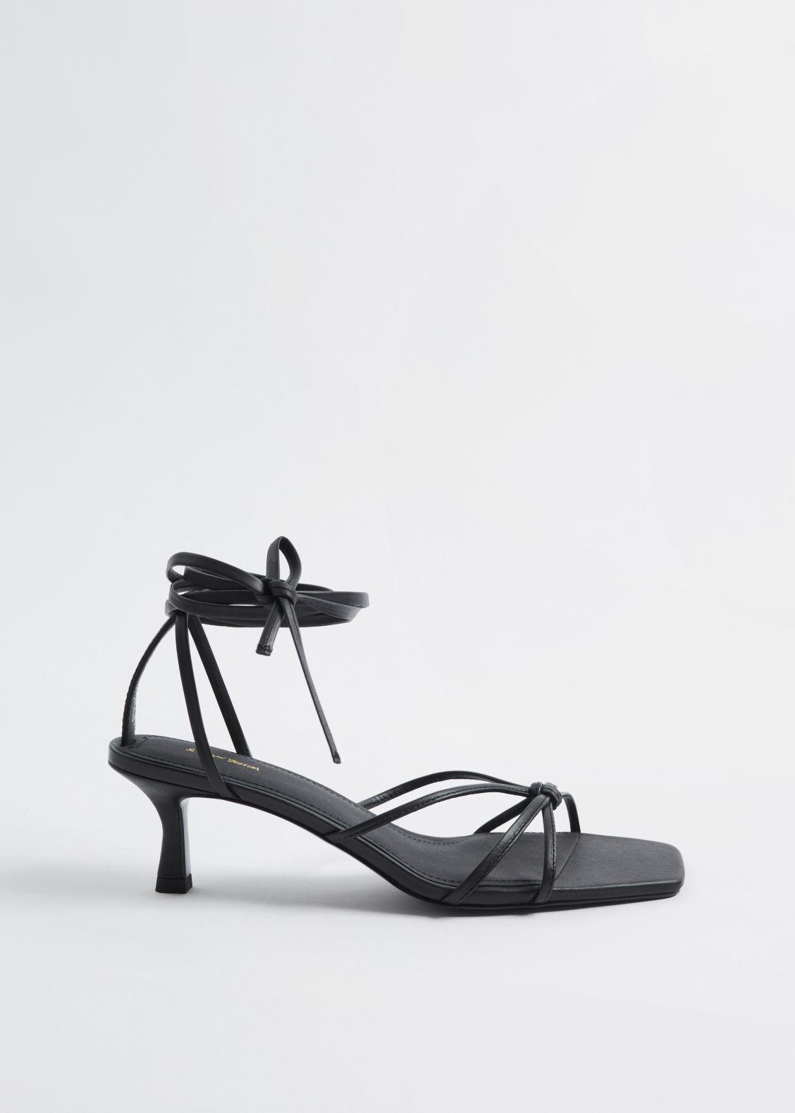 & Other Stories Strappy Kitten Heel Leather Sandals in Black | Lyst
