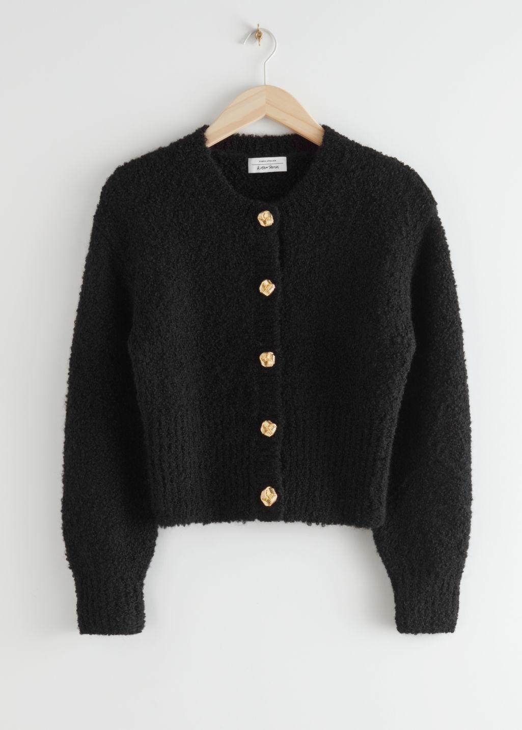 & Other Stories Bouclé Knit Cropped Cardigan in Black - Lyst