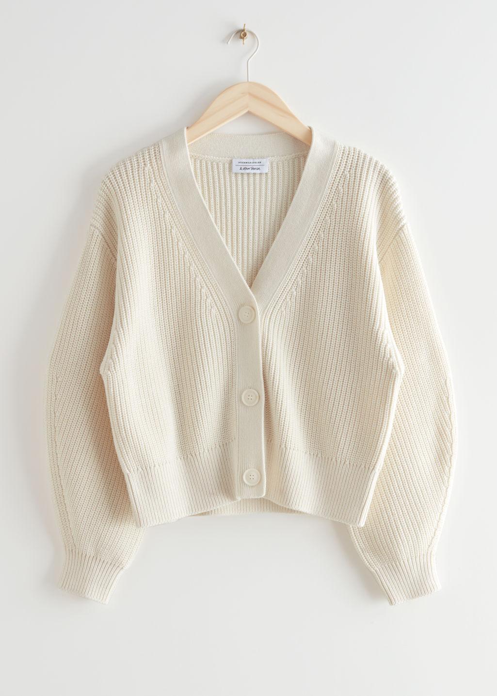 & Other Stories Cropped Boxy Rib Cardigan in White | Lyst Canada