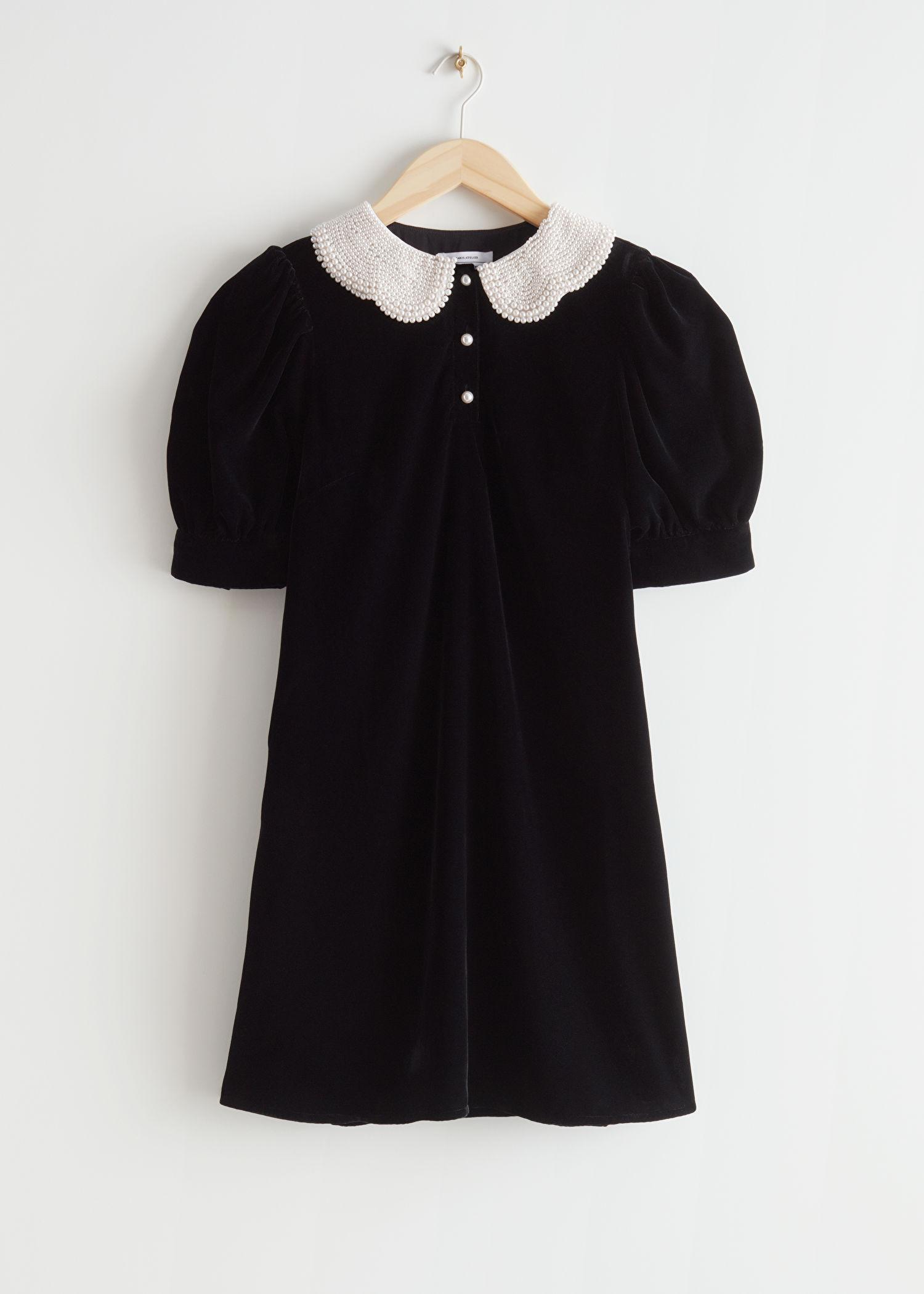 Other Stories Collared Velvet Mini Dress in Black Lyst UK
