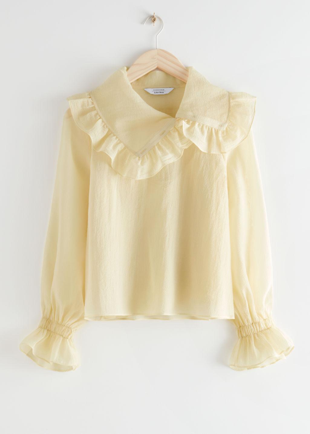 Sheer Ruffled Shirt in Yellow | Lyst 