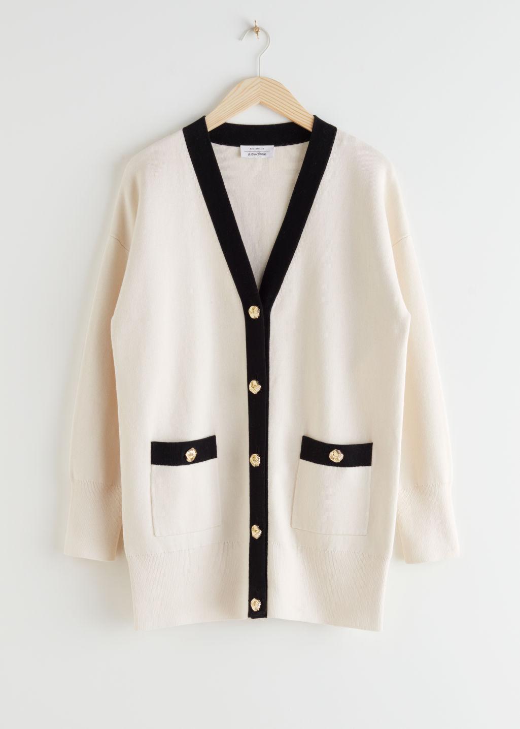u0026 Other Stories Oversized Gold Button Cardigan in White | Lyst