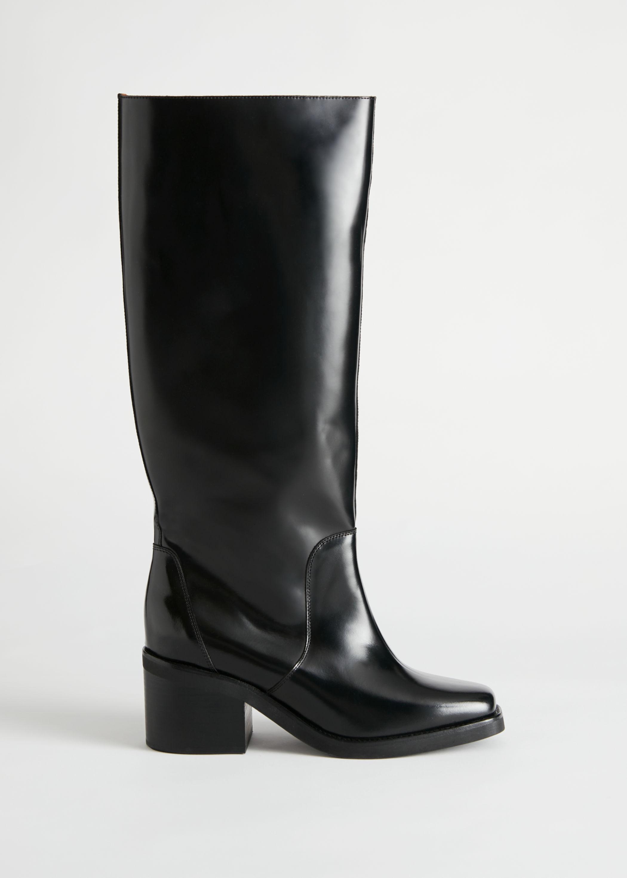 & Other Stories Square Toe Knee High Leather Boots in Black | Lyst