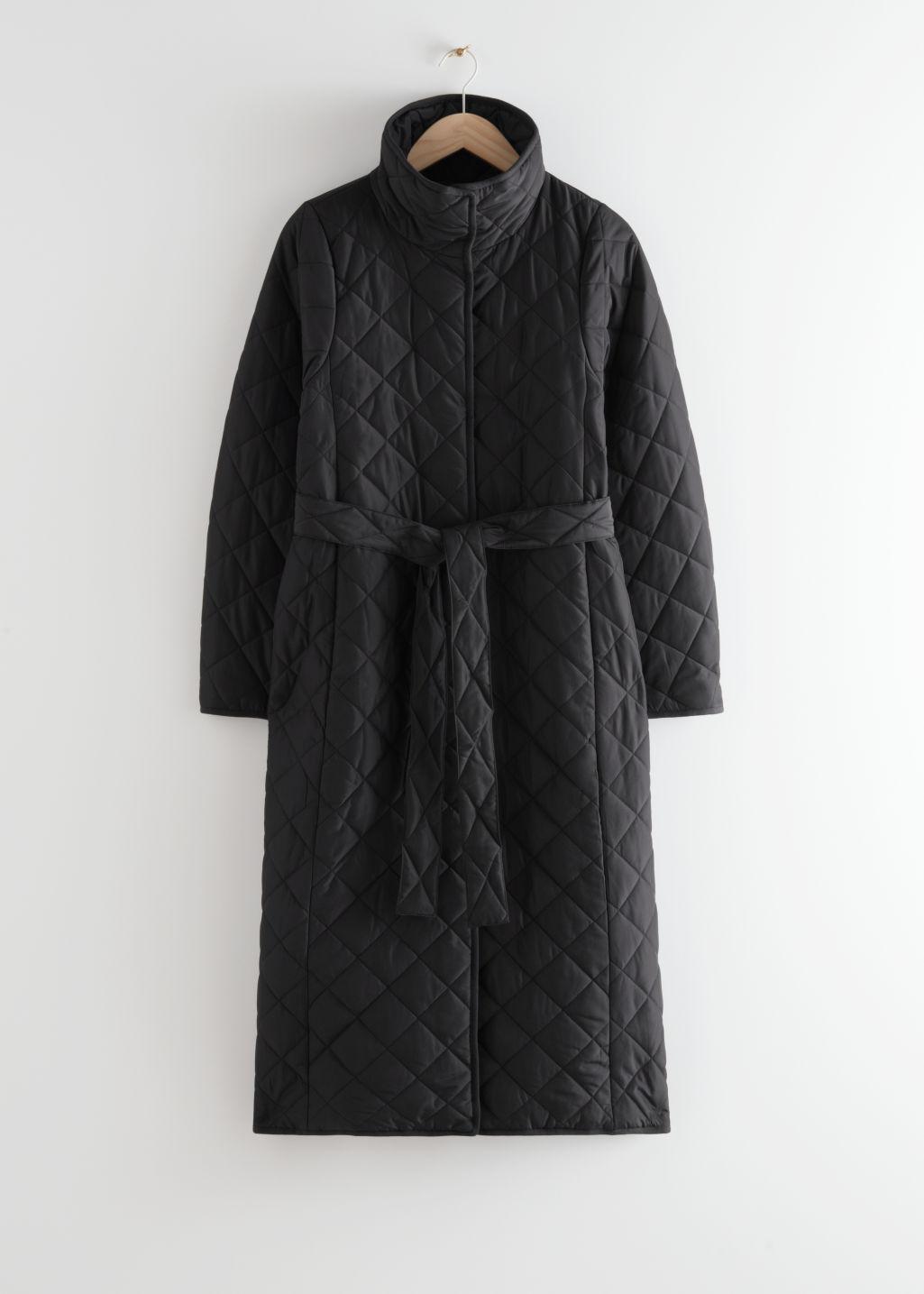 & Other Stories Belted Quilted Coat in Black | Lyst