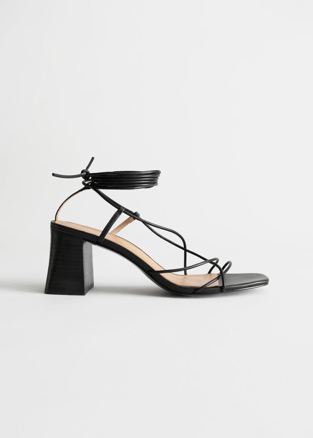 & Other Stories Leather Strappy Lace Up Heeled Sandals in Black - Lyst