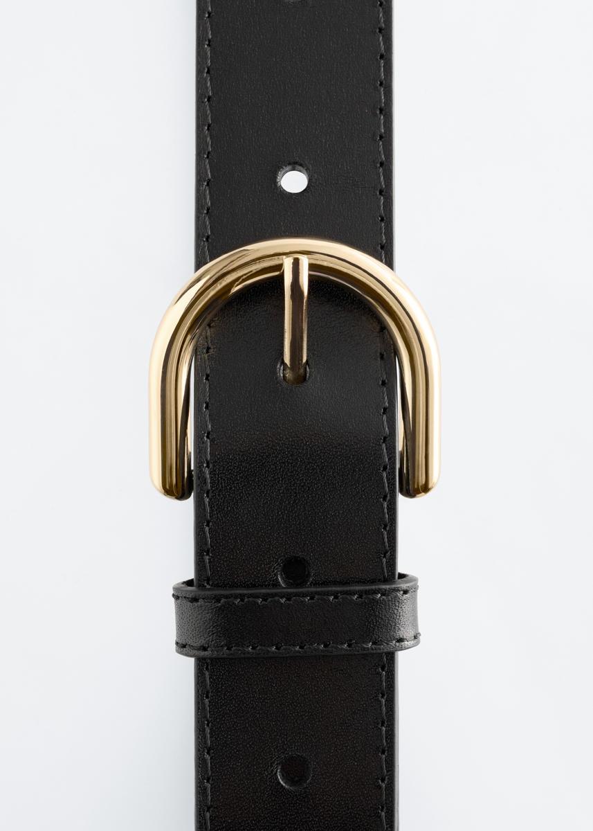 & Other Stories Black Leather Belt with Gold Logo Buckle & Other Stories real leather belt in black with gold-tone  main image 2
