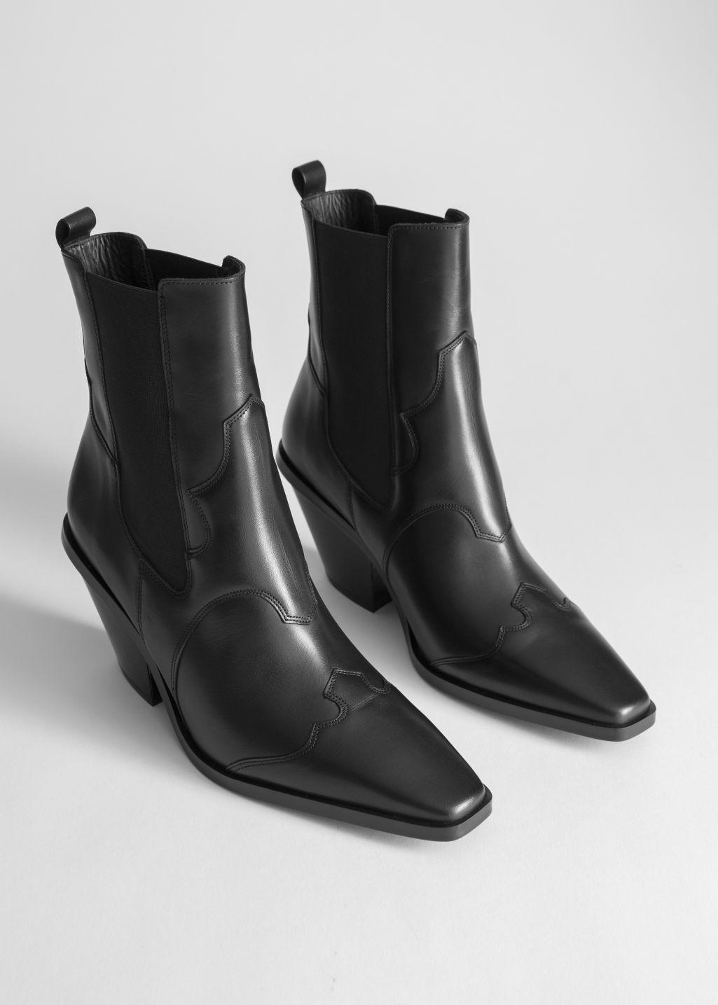 & Other Stories Square Toe Leather Cowboy Boots in Black - Lyst