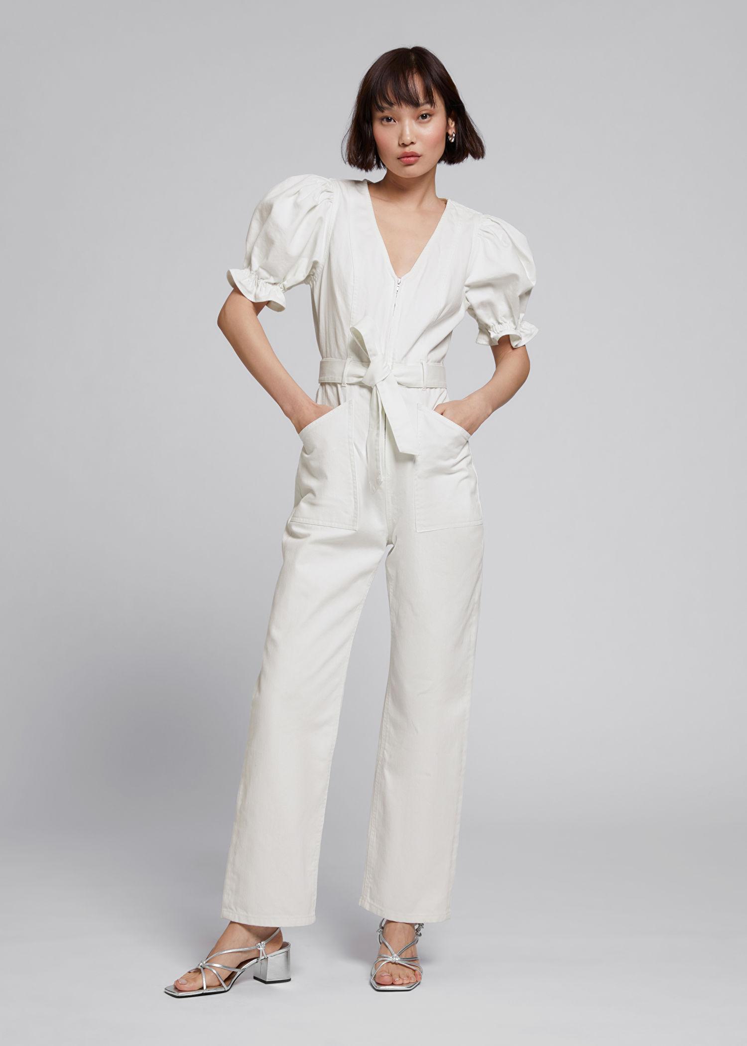 & Other Stories Puff Sleeve V-neck Jumpsuit in White | Lyst Australia