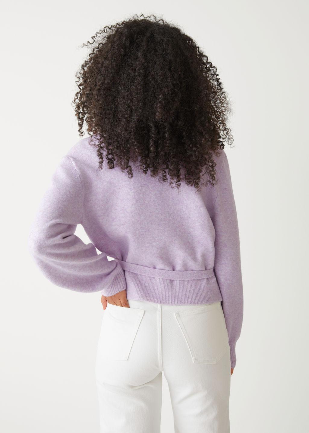 purple wrap cardigan