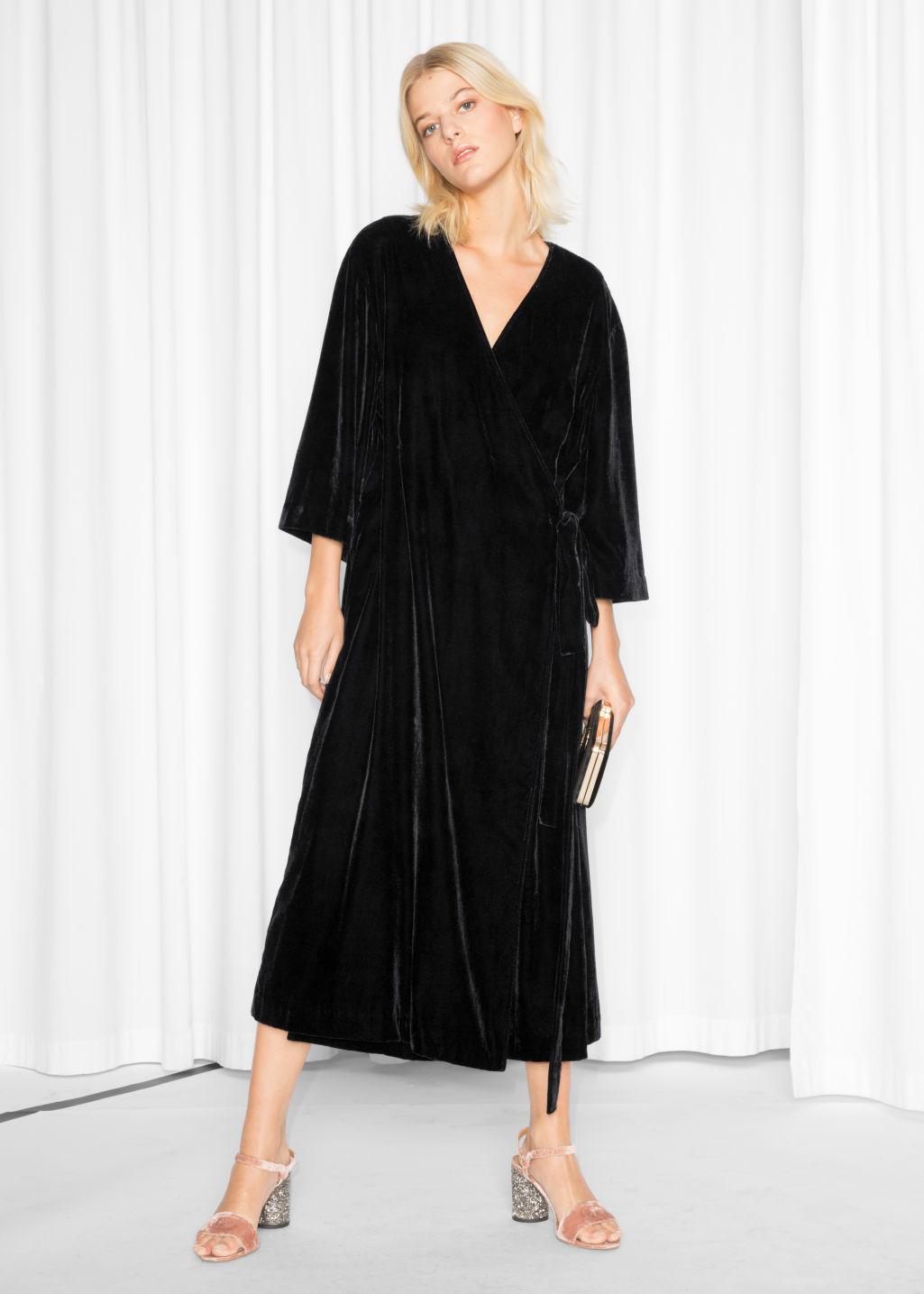 & Other Stories Velvet Wrap Dress in Black - Lyst