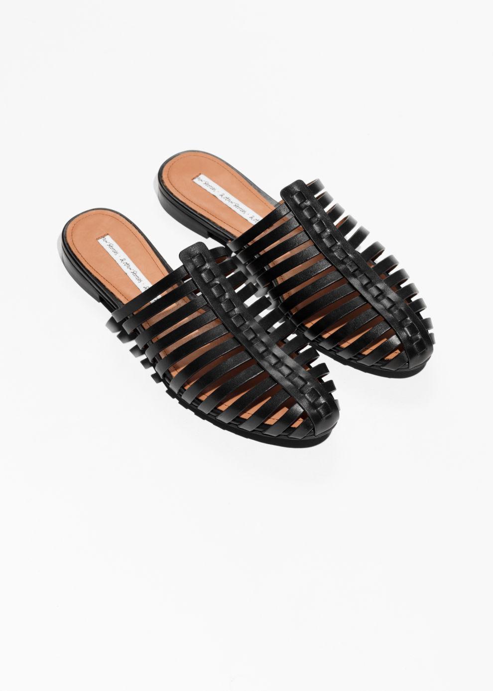 & Other Stories Leather Strappy Slippers in Black - Lyst