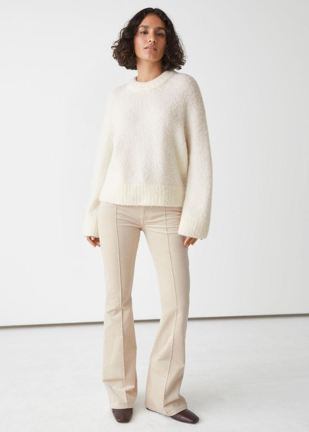 Flared Corduroy Trousers in Beige 