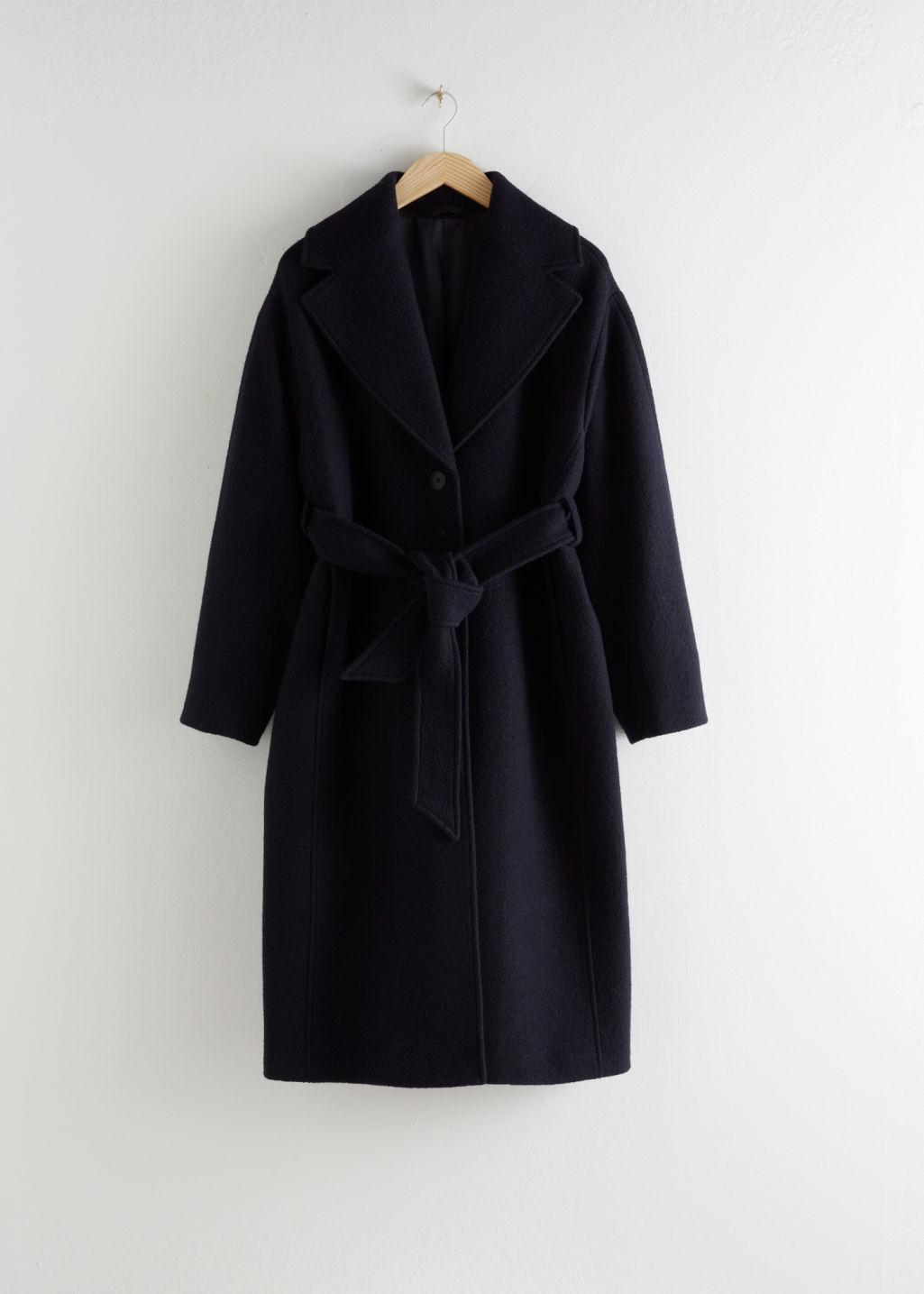 & Other Stories Oversized Belted Wool Coat in Blue - Lyst