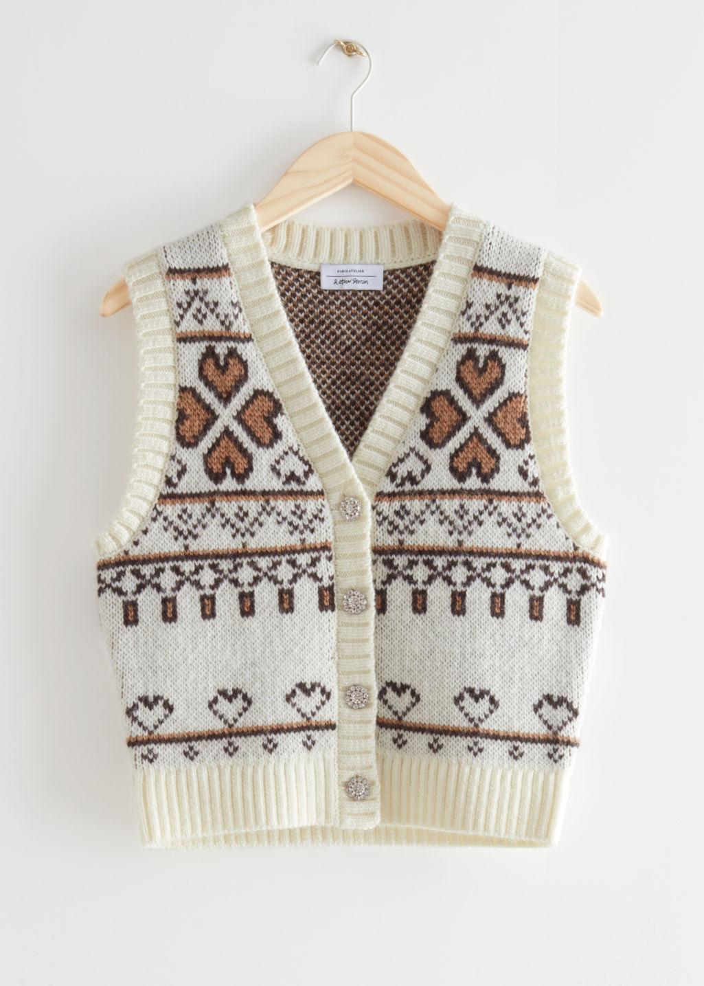 & Other Stories Jacquard Heart Knit Vest in Natural | Lyst