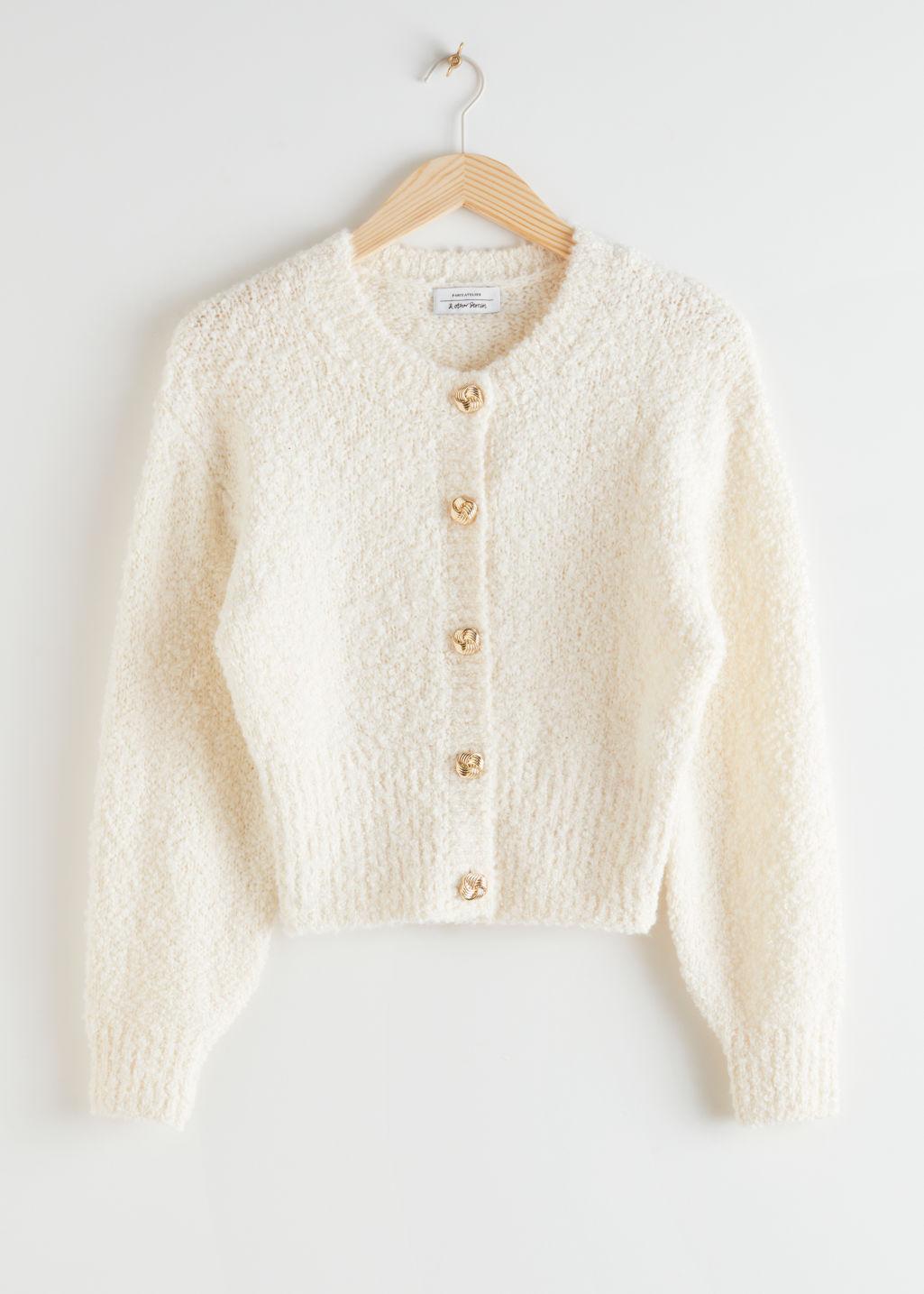 & Other Stories Bouclé Knit Cropped Cardigan in White - Lyst