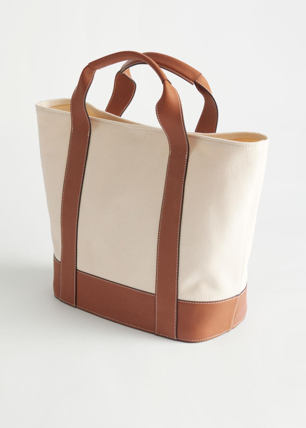 & Other Stories Canvas Leather Tote Bag in White | Lyst