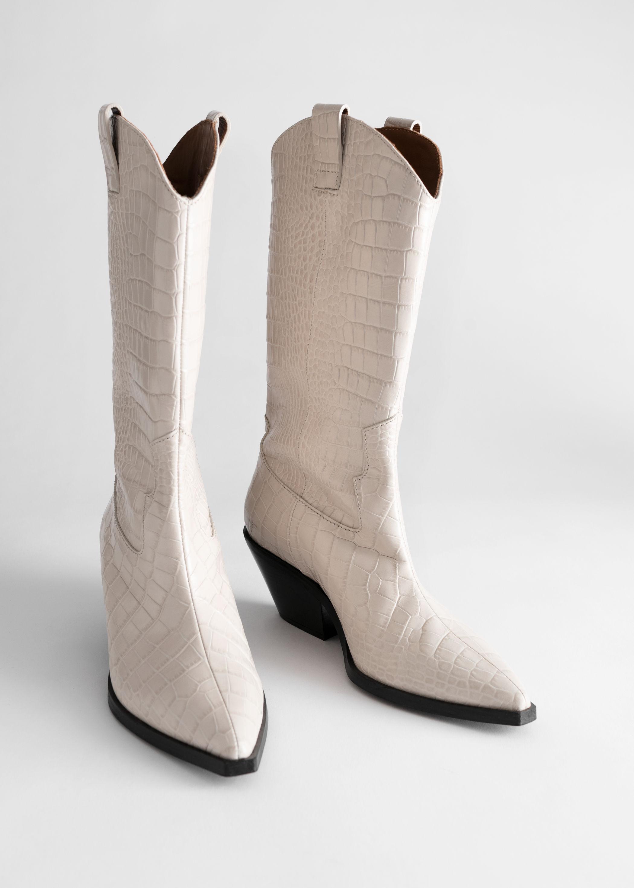 & Other Stories Croc Embossed Leather Cowboy Boots in White | Lyst