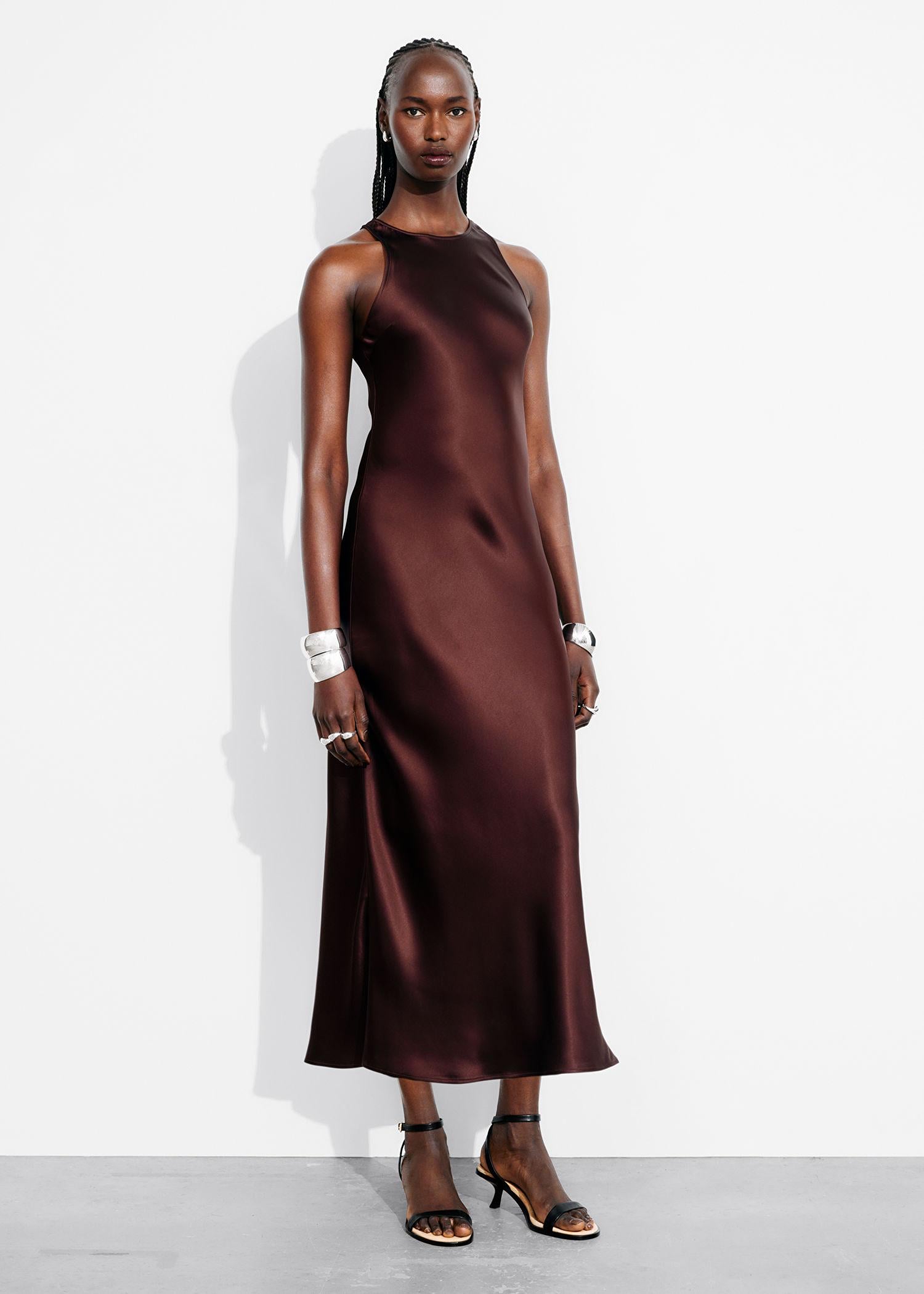 satin formal midi dress Lapointe Dark Teal Sleeveless Satin Belted Midi Dress