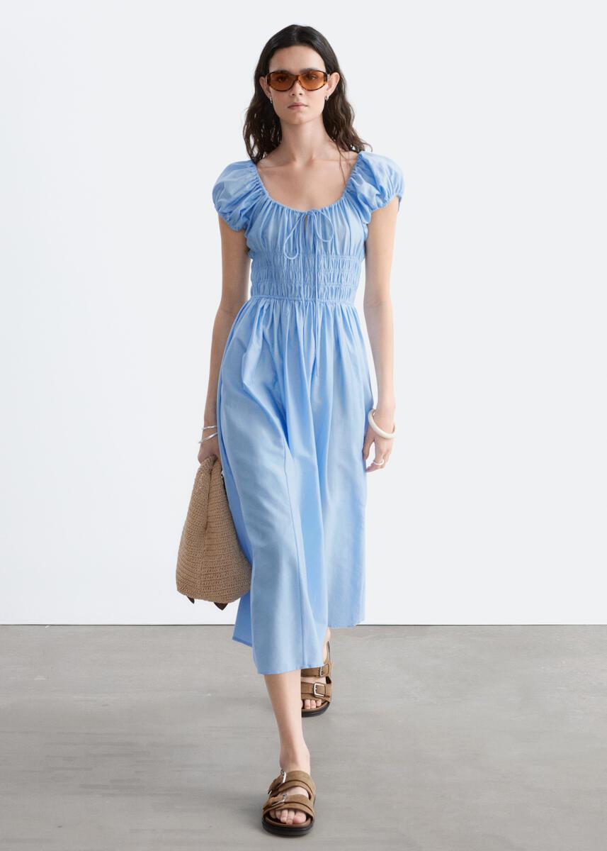 white and blue sequin dress Retro Floral Empire Waist Dress - Aqua main image 0
