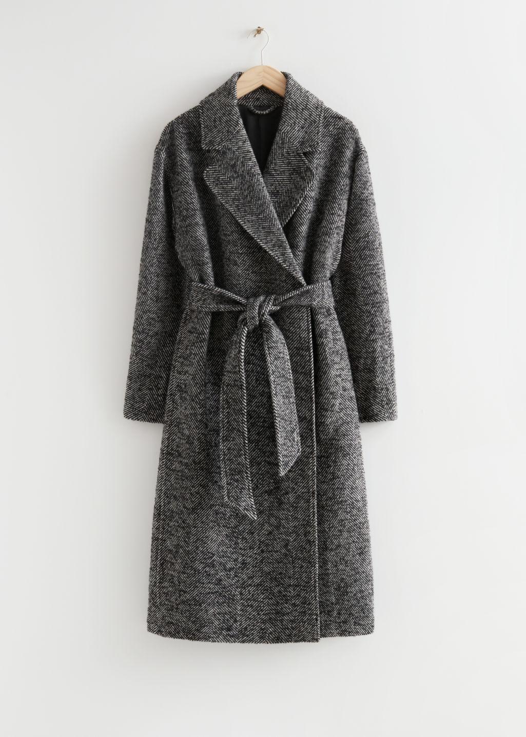 & Other Stories Voluminous Belted Wool Coat in Black (Gray) | Lyst