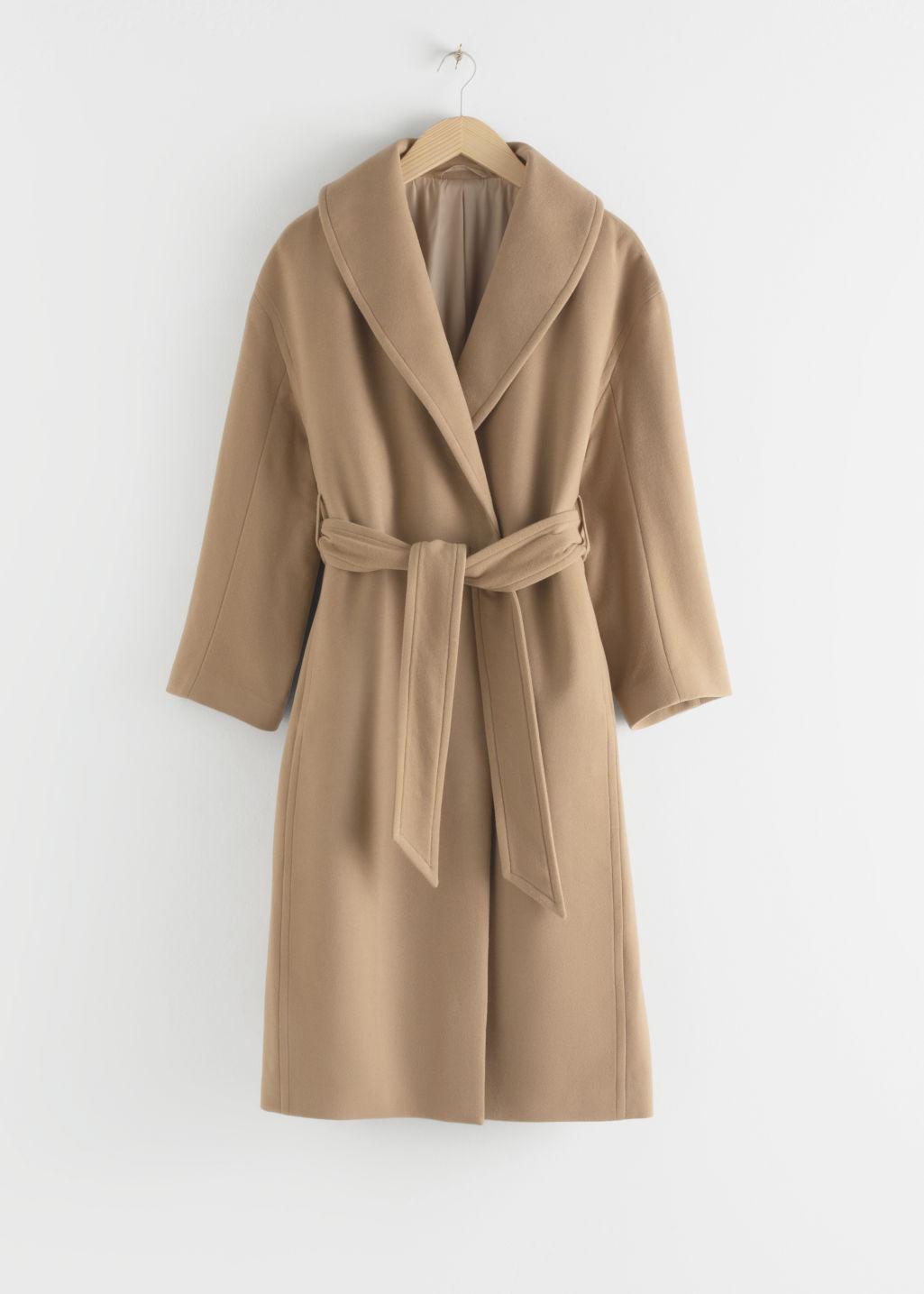 & Other Stories Belted Wool Blend Long Coat in Beige (Natural) - Lyst