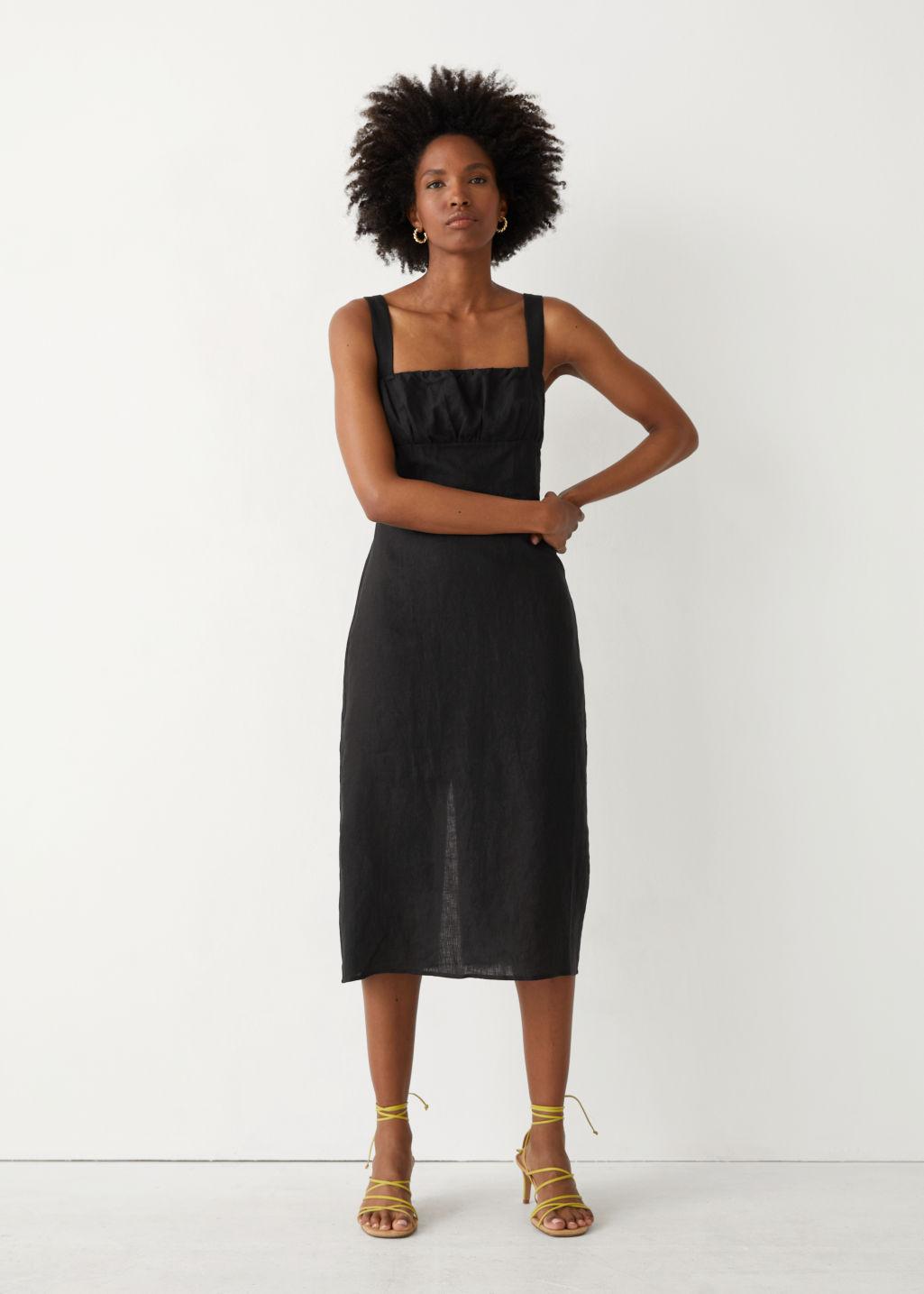 midi black strappy dress