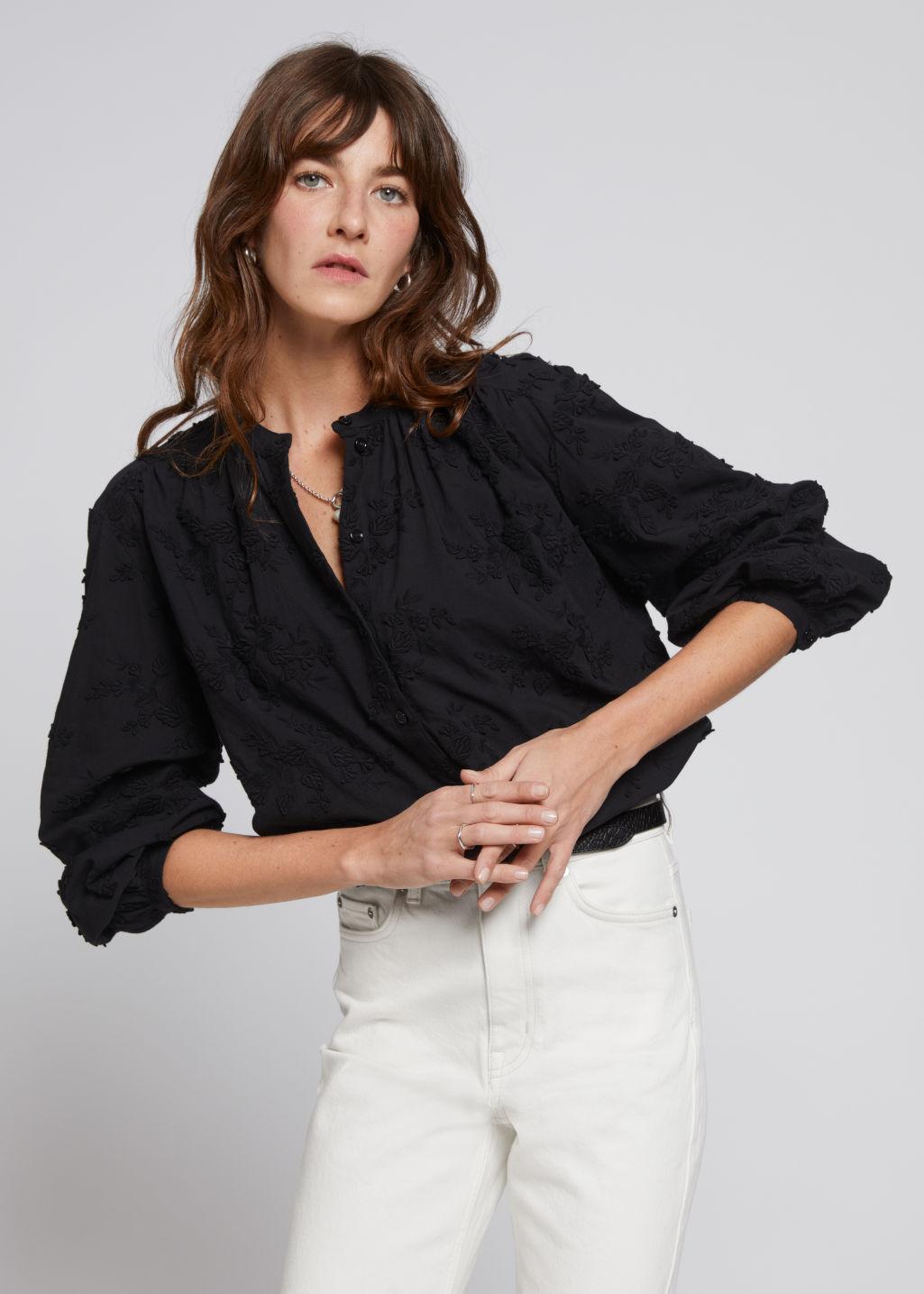 & Other Stories Voluminous Stand Collar Blouse in Black | Lyst