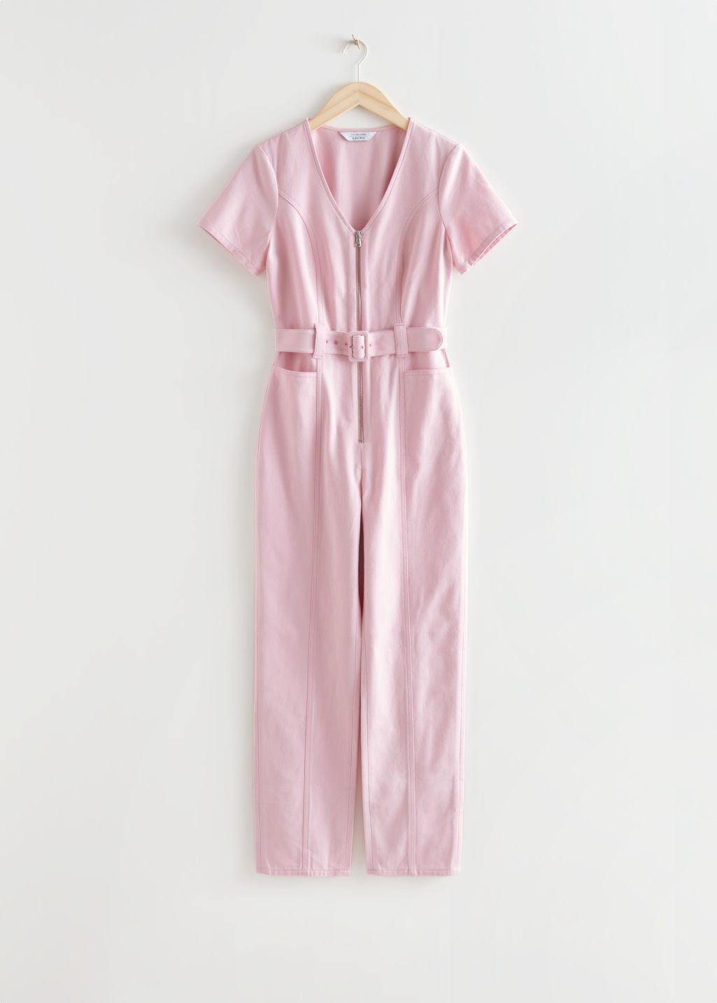 & Other Stories Belted V-cut Jumpsuit in Pink | Lyst