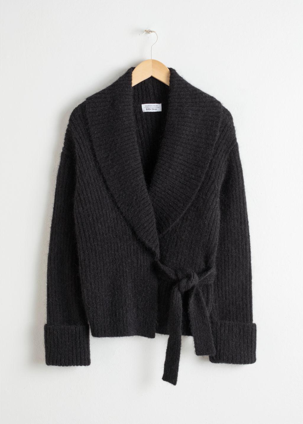 & Other Stories Wool Blend Wrap Cardigan in Black - Lyst