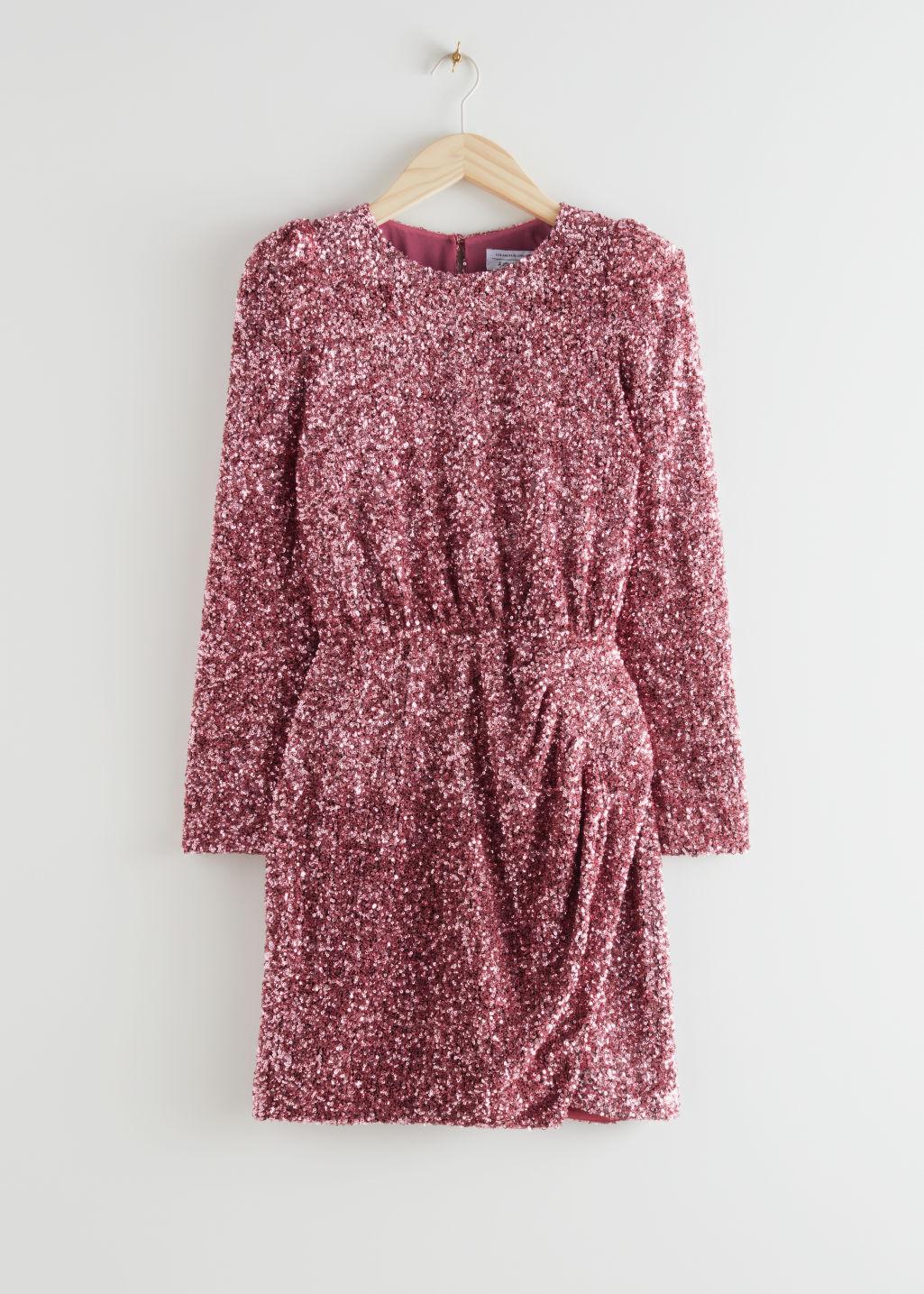 & Other Stories Padded Shoulder Sequin Dress in Pink | Lyst