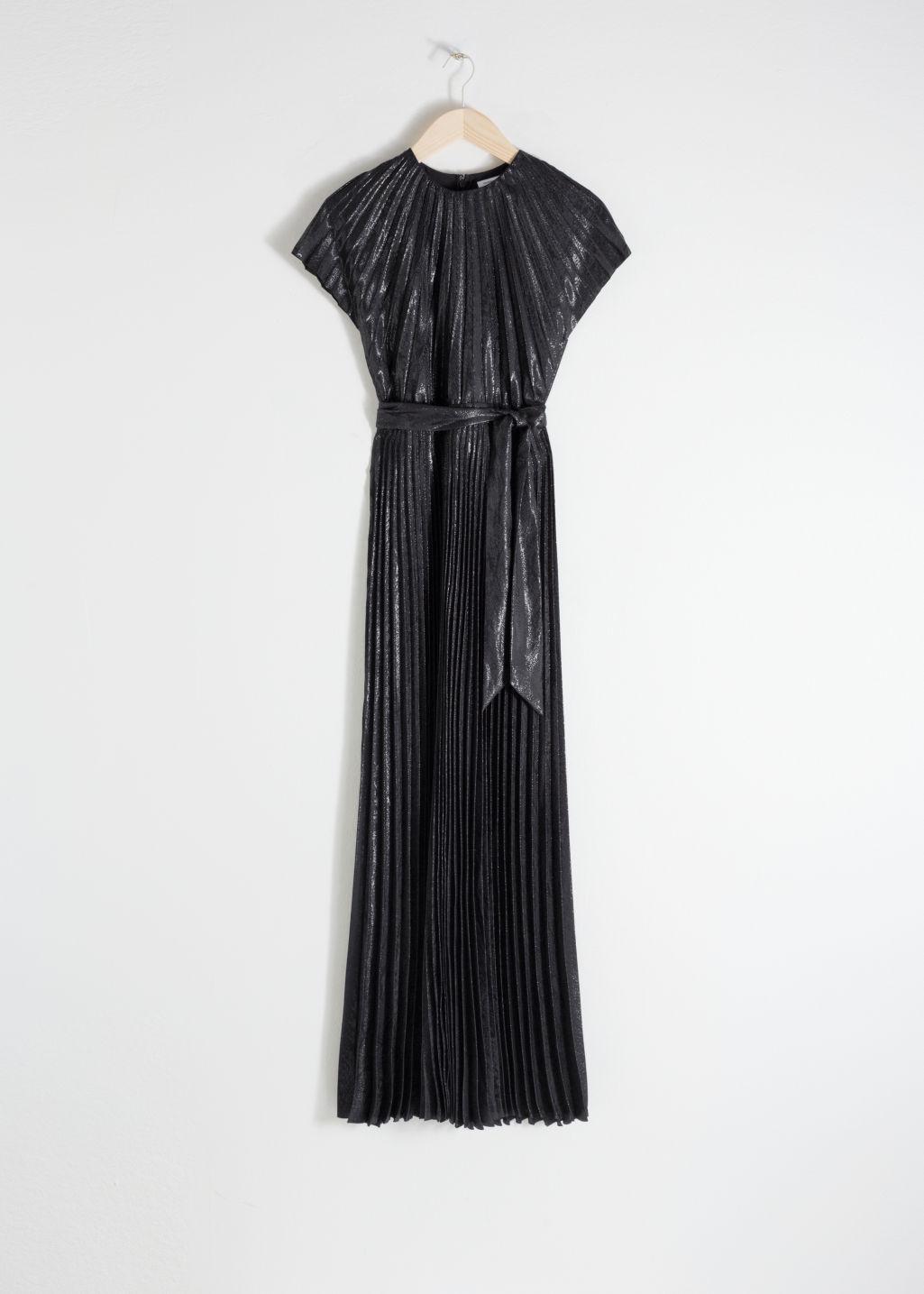 metallic pleated gown