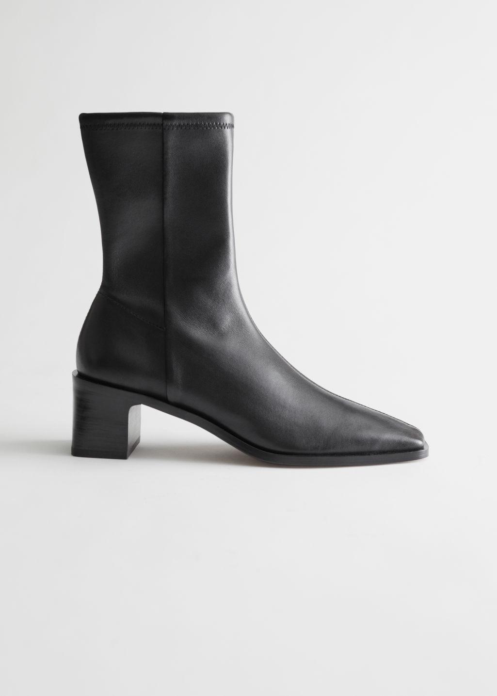& Other Stories Squared Toe Leather Sock Boots in Black | Lyst
