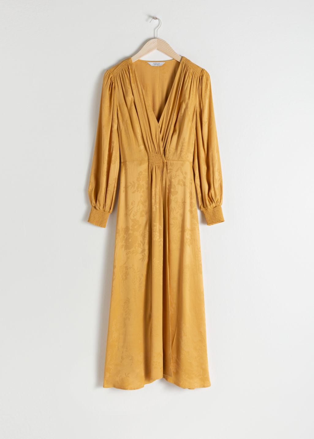 ruched jacquard midi dress