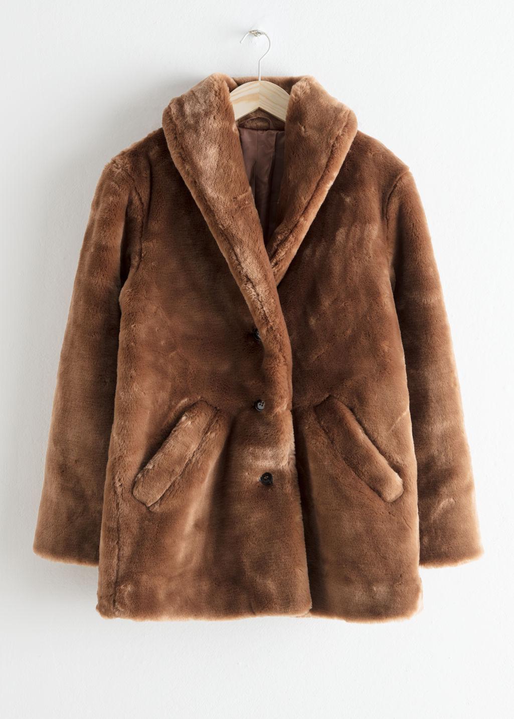 short brown faux fur coat