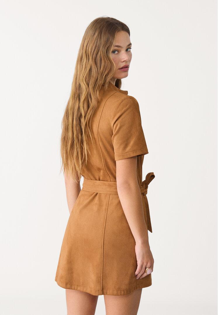 Vestito Chemisier Corto Effetto Camoscio di Stradivarius in