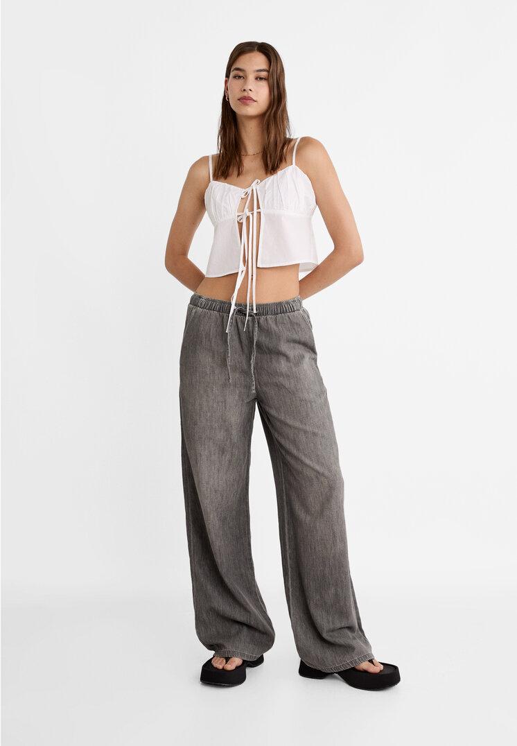 denim pantaloni azzurri stradivarius
