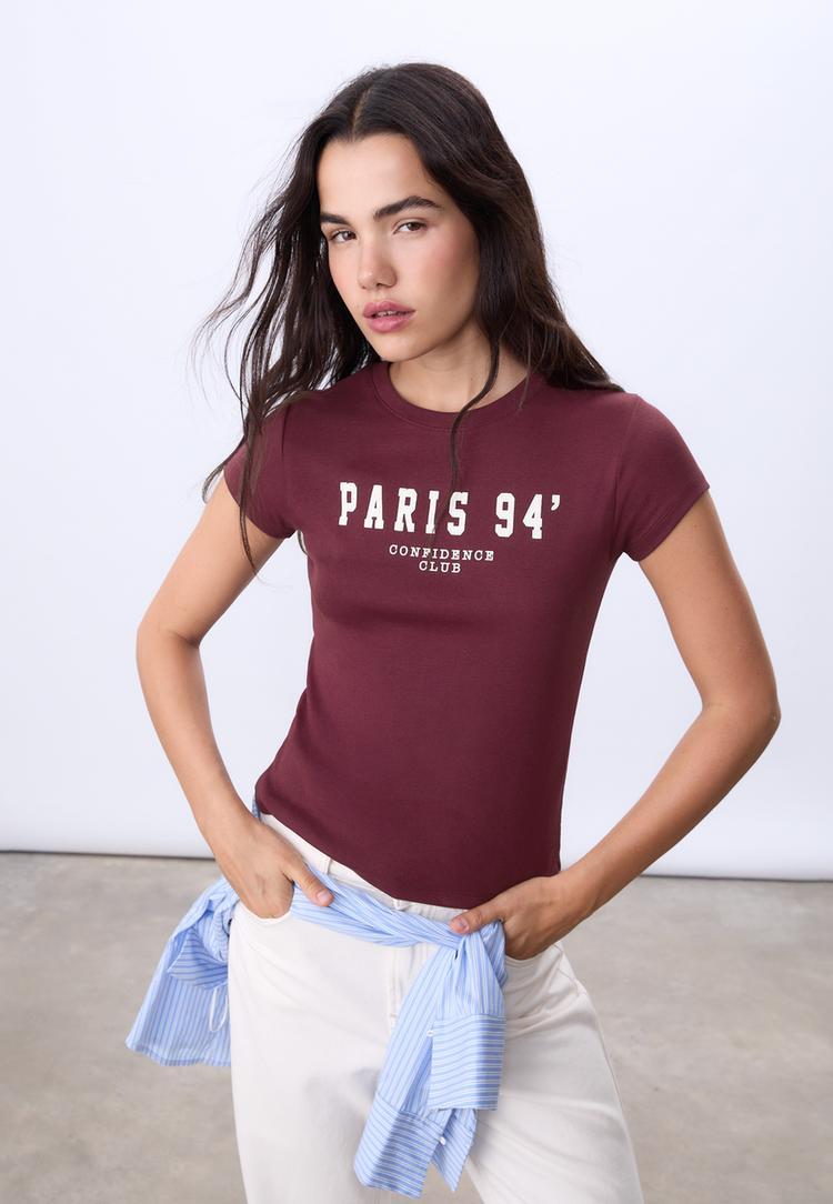 Stradivarius Magliette Aderenti Maglietta Aderente Con Testo Di