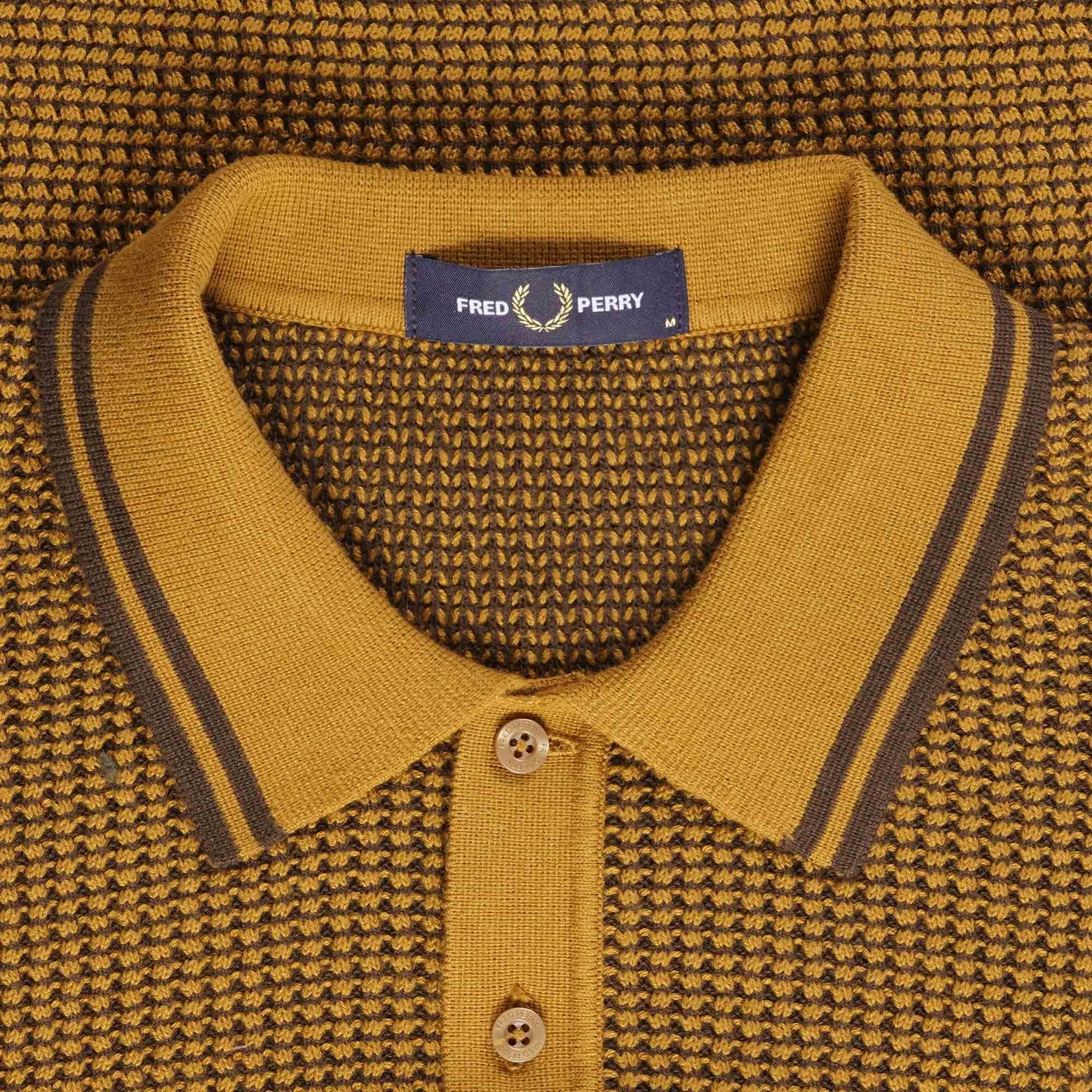 Fred Perry Textured Knitted Polo Shirt in Brown for Men Lyst UK