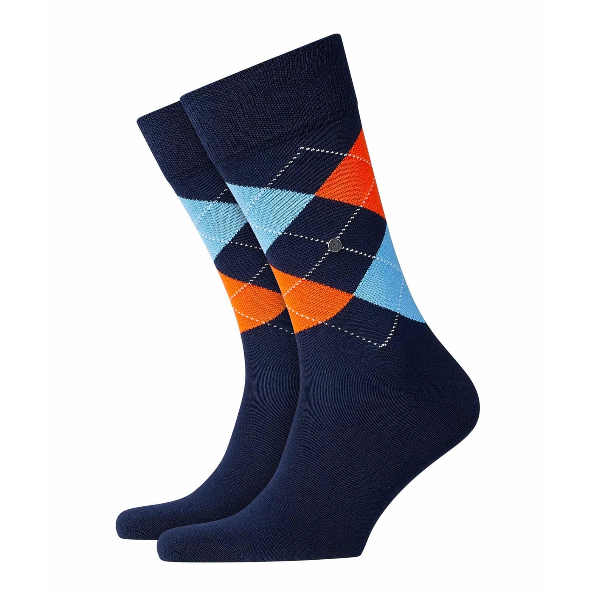 Burlington Cotton Burlington Manchester Socks in Navy/Orange (Blue) for