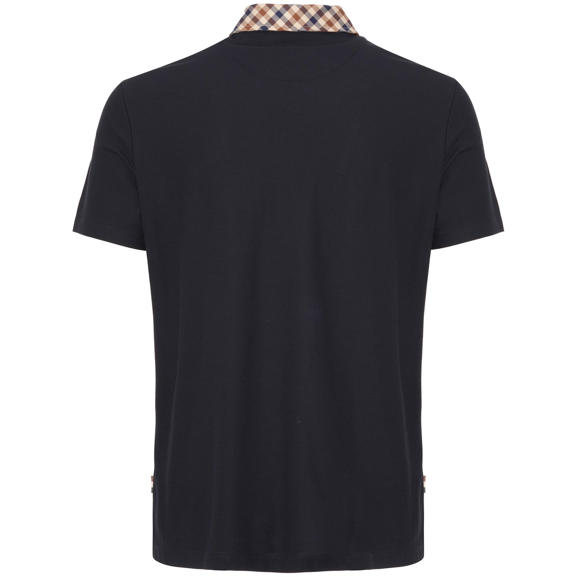 Aquascutum Club Check Collar Short Sleeve Polo Shirt Navy Blue for