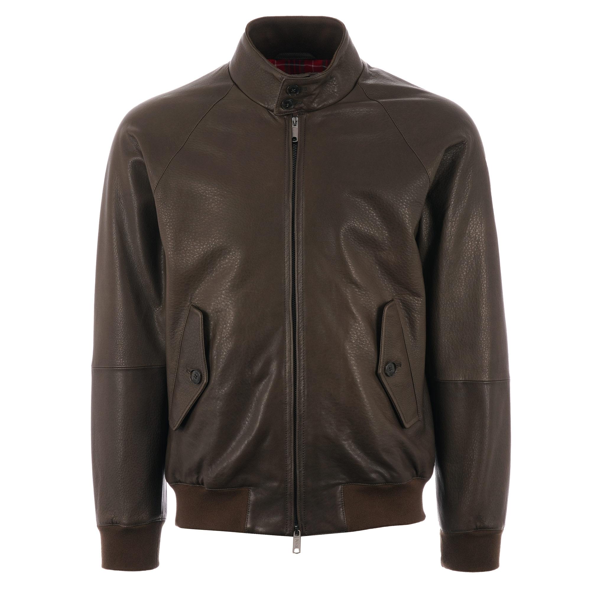 Baracuta G9 Leather Harrington Jacket Taupe in Brown for Men Lyst