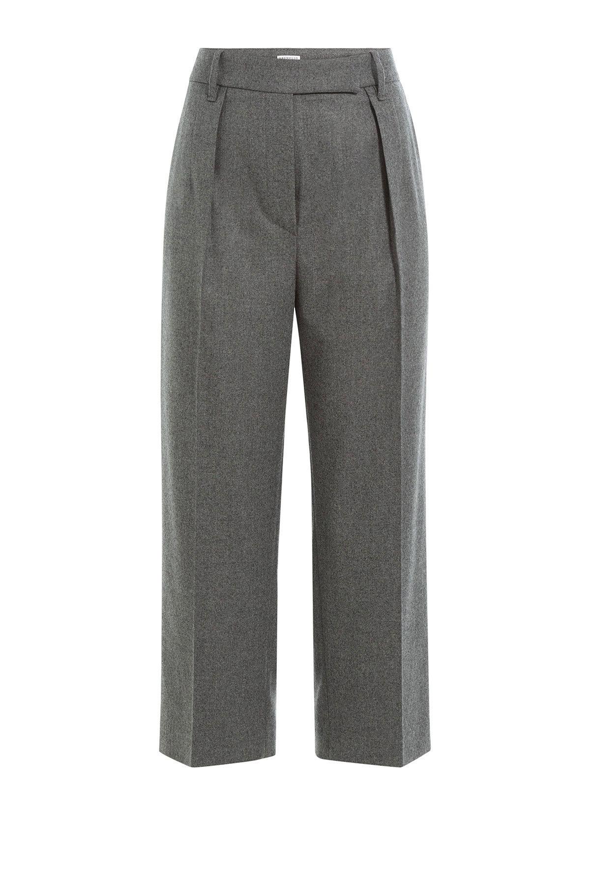 Brunello Cucinelli Cotton-wool Blend Wide Leg Cropped Pants in Gray - Lyst