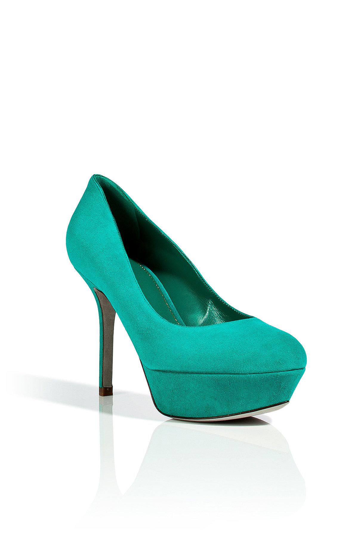 turquoise platform pumps