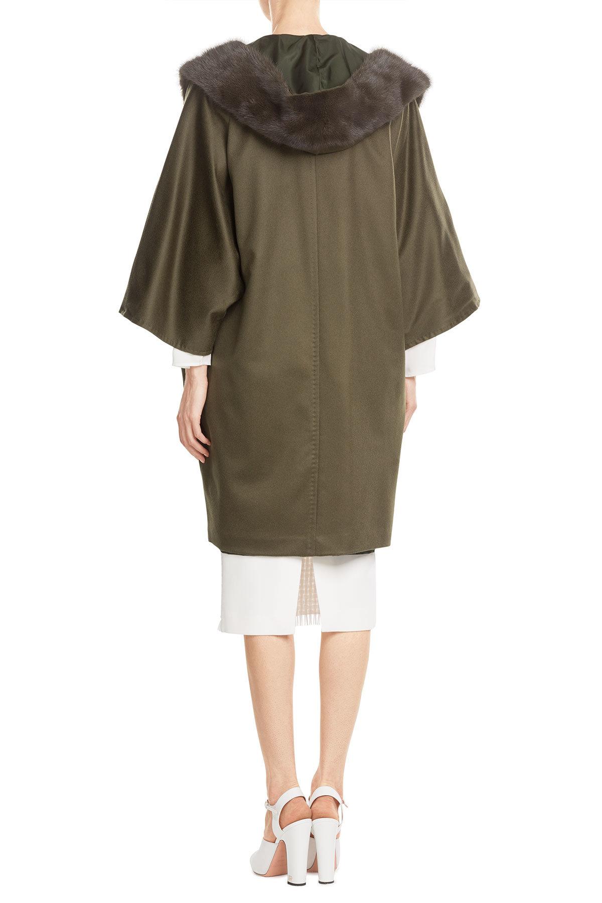 Max mara Cape Coat With Cashmere And Mink Fur in Green | Lyst