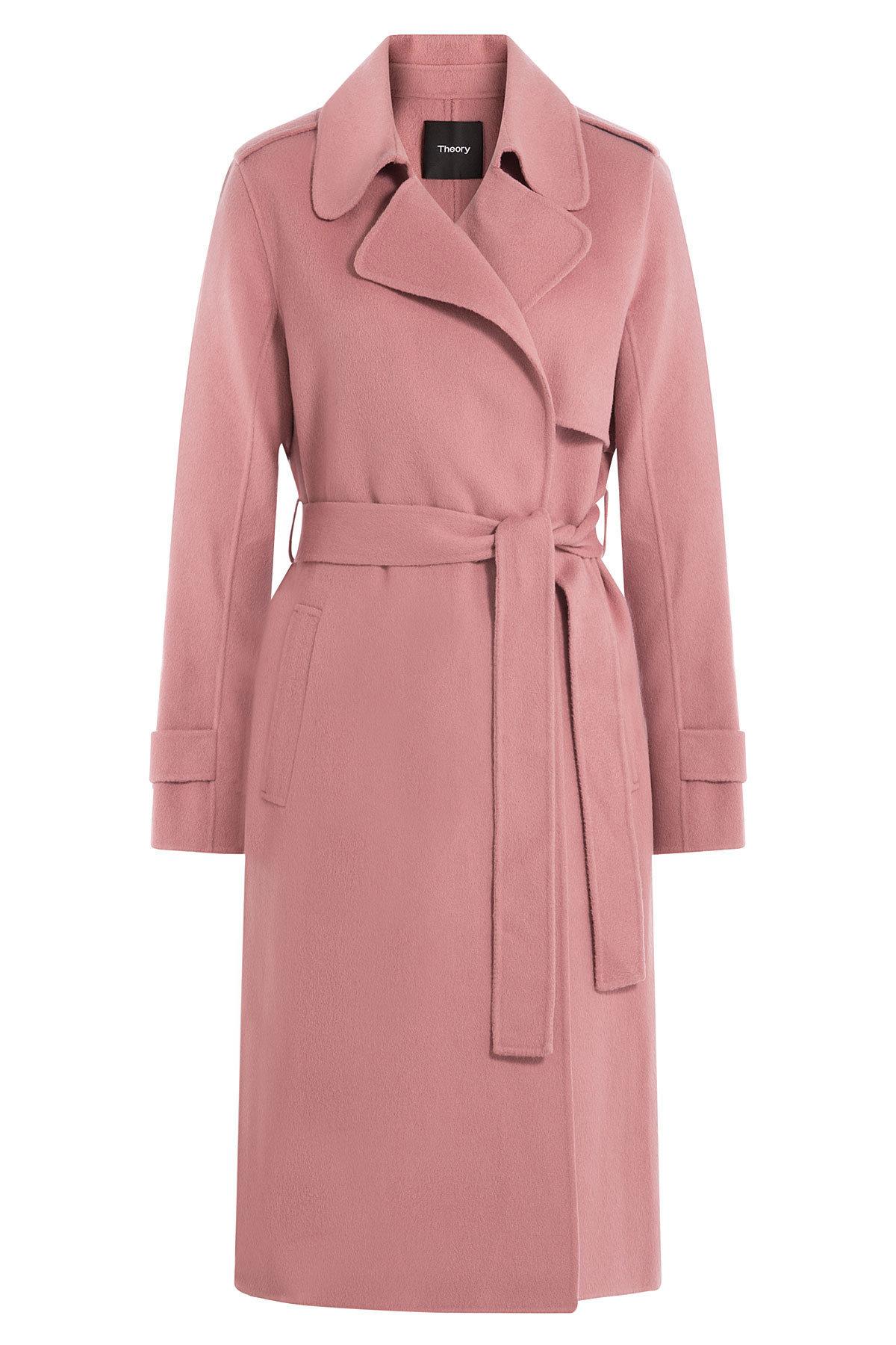 Theory Belted Wool Coat in Pink - Lyst