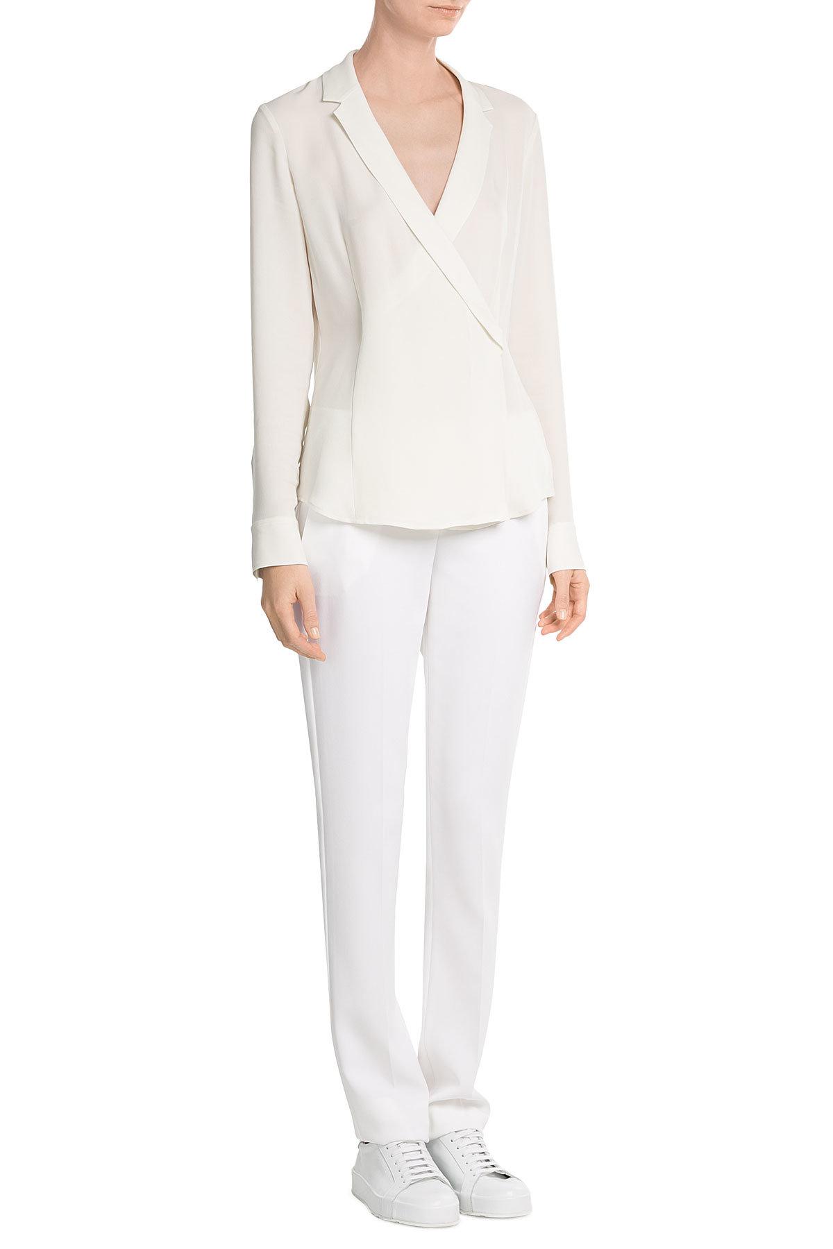 Theory Silk Wrap Blouse in White - Lyst